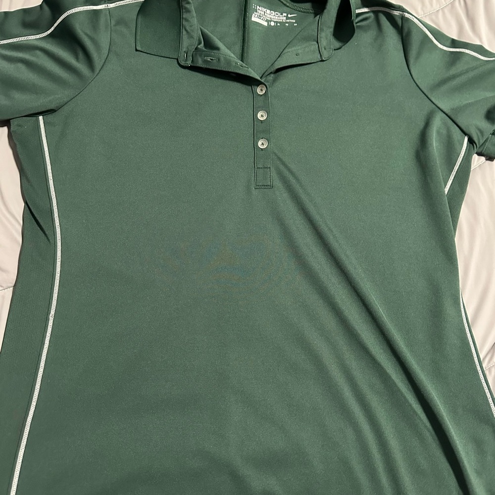 Nike Dark Green Button Down Shirt with White Trim